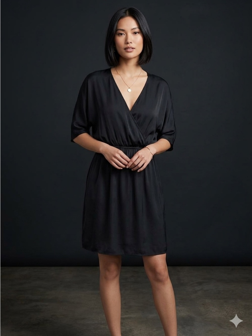 Kardashian Kollection Black Satin Wrap Dress